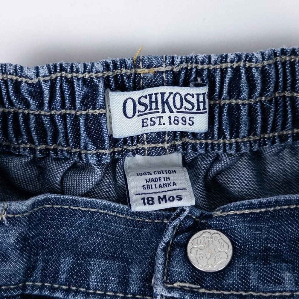 Vintage OshKosh Denim Jeans Y2K‎ Blue Floral Ruffle Hem Baby Girls 18 Months